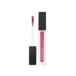 Pink lip gloss with wand applicator beside a black-cap tube, ready to apply