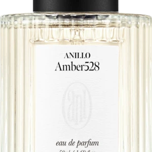 ANILLO Amber528 eau de parfum bottle with a black cap and ribbed glass, 50 ml.