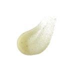 Pale yellow cream swatch with tiny granular beads on a white background (cosmetic texture).