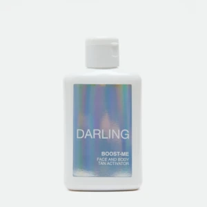White pump bottle with a holographic label reading DARLING.