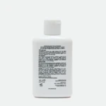 White plastic bottle with a pump top, viewed from the front; label text on the bottle is small and difficult to read