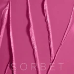 Close-up of pink icing with vertical piped ridges and a faint 'SORBET' watermark at the bottom.