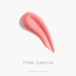 Pink cosmetic swatch shaped like a petal on a white background, with the name 'PINK DAHLIA' and ekabeauty.com.ua written below.