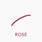 Minimalist poster with a red brushstroke curved arc above the word ROSE on a white background.