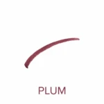 Curved plum-colored brush stroke above the word PLUM on a white background