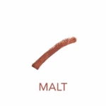 Curved brown lipstick swatch above the word MALT on a white background