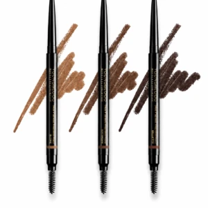Three black YOUNGBLOOD cosmetic pencil eyeliners with brown, medium brown, and dark brown swatches behind them on a white background, with the website ekabeauty.com.ua at the bottom.