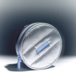 Close-up of silver headphones with blue stitching and a DARLING tag visible on the earcup.