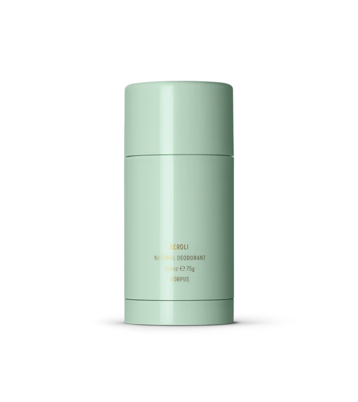 Mint green cylindrical deodorant container labeled Neroli Natural Deodorant, Corpus, 2.6 oz (75 g).