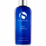 Blue cobalt bottle of iS CLINICAL Body Complex skincare product with a silver cap and white logo on the front.