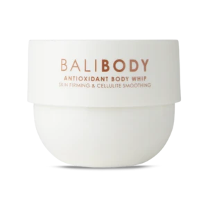 Cosmetic jar labeled Balibody Antioxidant Body Whip for skin firming and cellulite smoothing