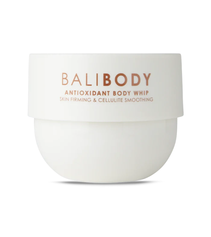 Cosmetic jar labeled Balibody Antioxidant Body Whip for skin firming and cellulite smoothing