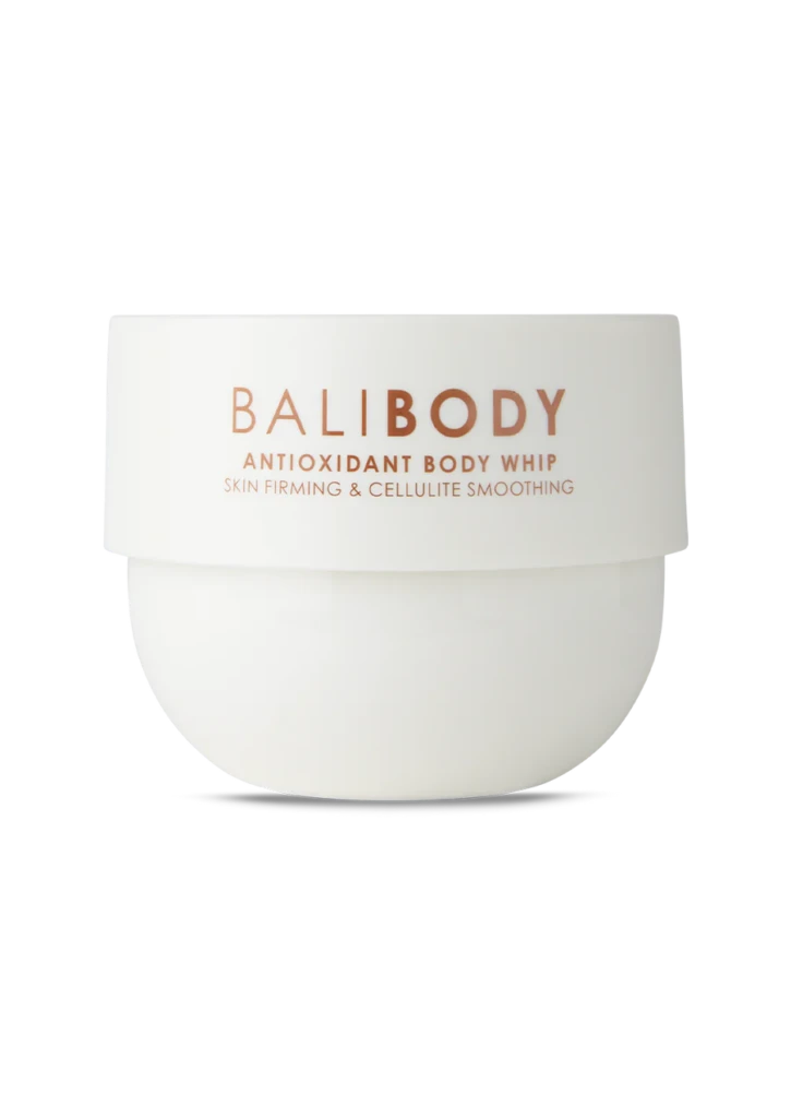 Cosmetic jar labeled Balibody Antioxidant Body Whip for skin firming and cellulite smoothing
