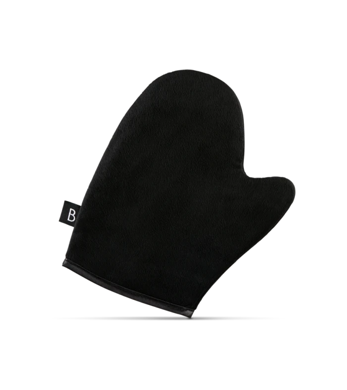Black kitchen oven mitt with a soft, suede-like texture, angled on a white background for handling hot pots and pans.