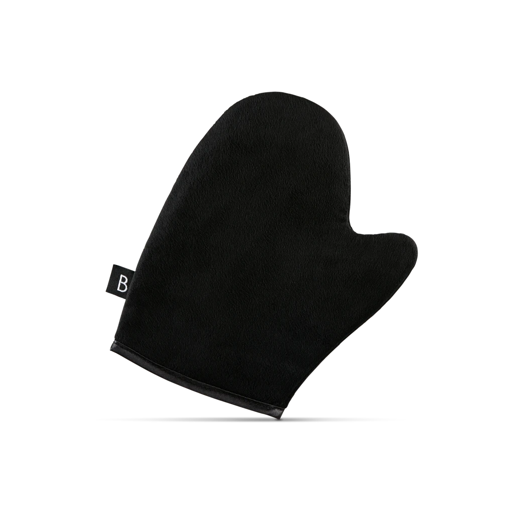 Black kitchen oven mitt with a soft, suede-like texture, angled on a white background for handling hot pots and pans.