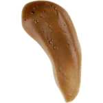 Curved brown blob with a glossy surface and small air bubbles on a white background.