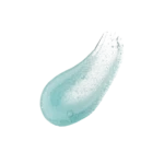 Teal gel drop with bubbles on a white background, suggesting skincare product.