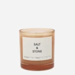 Amber glass candle jar labeled Salt & Stone, grapefruit & hinoki fragrance, 8.5 oz