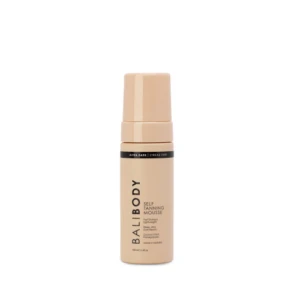 BALIBODY Self Tanning Mousse bottle in beige with Ultra Dark, streak-free label on a white background.