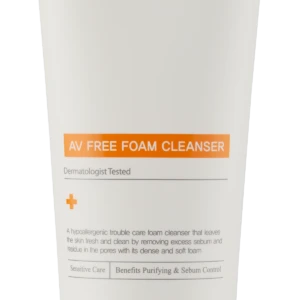 CU Clean-Up AV Free Foam Cleanser tube with orange label, white packaging, dermatologically tested for purifying & sebum control