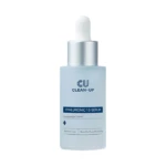 Light blue bottle of Hyaluronic 15 Serum with dropper, labeled CU Clean-Up, on white background.