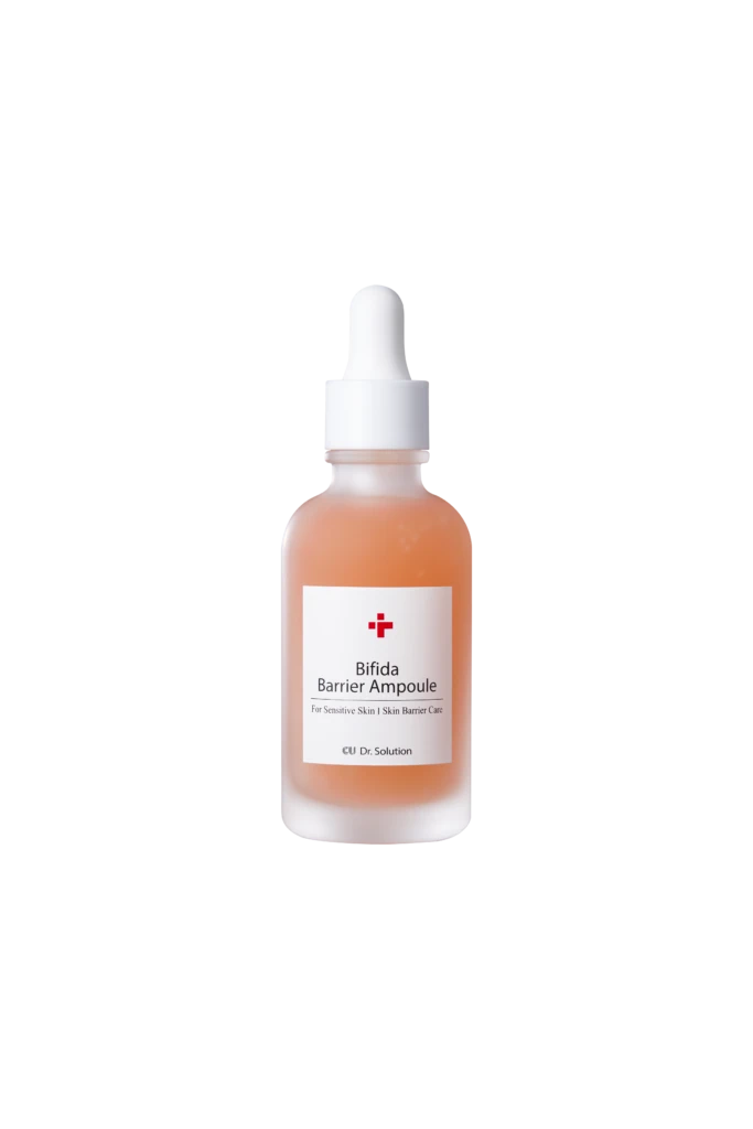Dropper bottle of Bifida Barrier Ampoule serum for sensitive skin on an orange bottle with a white label.