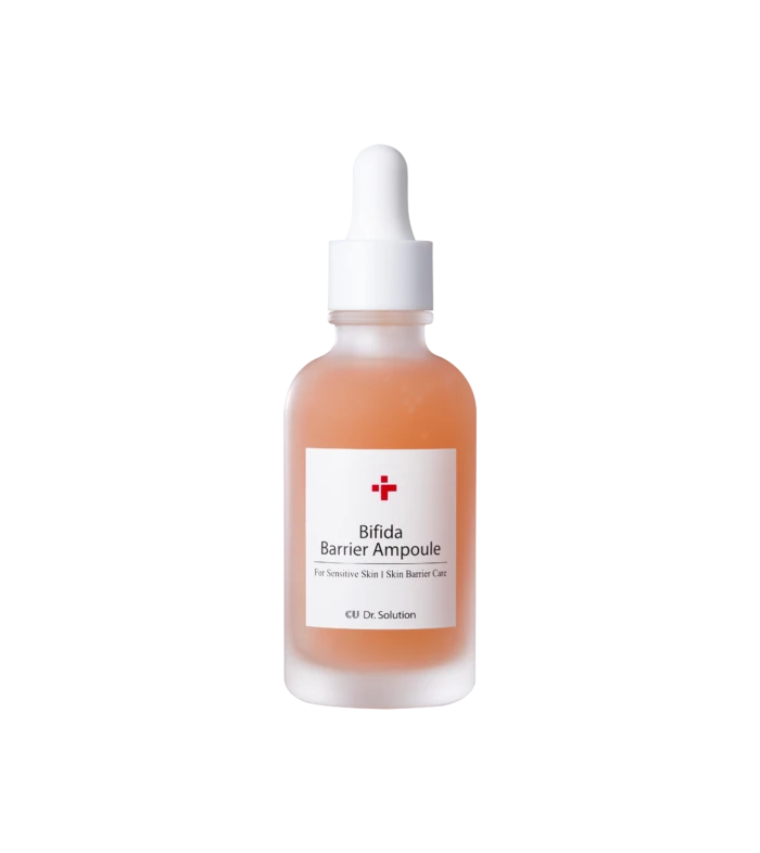 Dropper bottle of Bifida Barrier Ampoule serum for sensitive skin on an orange bottle with a white label.