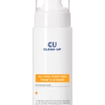 White pump bottle of AV Free Purifying Foam Cleanser with orange label reading 'AV Free Purifying Foam Cleanser' and blue 'CU CLEAN-UP' logo on the front.