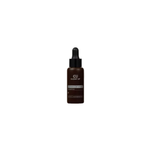 Brown glass dropper bottle of Vitamin C 30 Serum centered on a black background, labeled and ready for use.