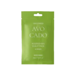 Green pouch for avocado-based scalp treatment labeled 'Nourishing Scalp Pack' with 'Cold Press' text on front.