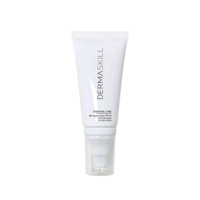 White tube of Dermaskill Essential Care BB cream SPF30 for all skin types on a white background