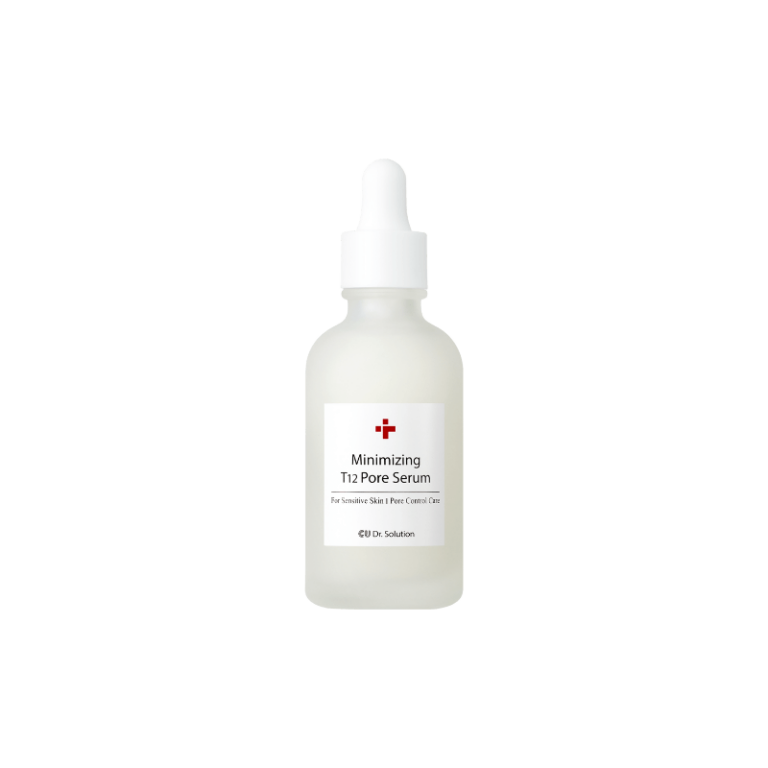 Dropper bottle labeled 'Minimizing T12 Pore Serum' on a pale background.