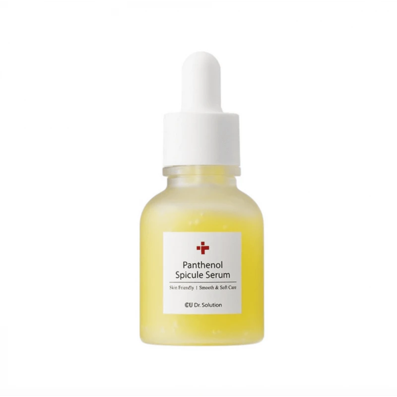 Dropper bottle of Panthenol Spicule Serum with yellow serum visible