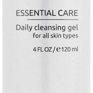 Dermaskill Essential Care Daily cleansing gel bottle for all skin types, 120 ml (4 fl oz) with silver cap on white bottle