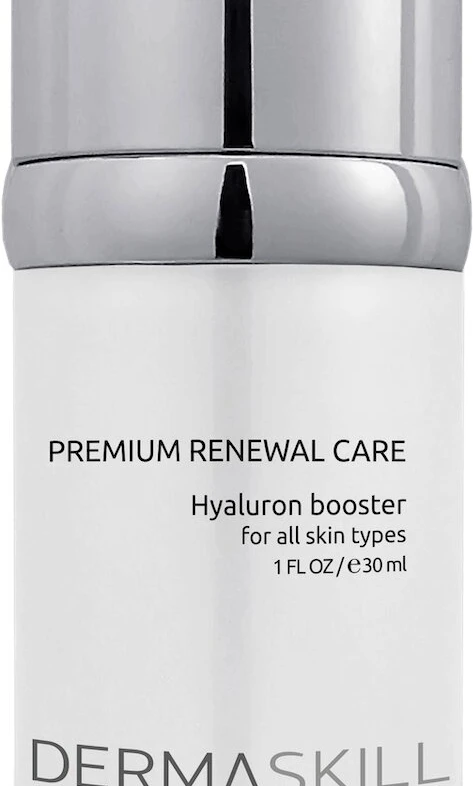 Dermaskill Premium Renewal Care Hyaluron booster bottle with silver cap and white label (1 fl oz / 30 ml) for all skin types