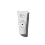 White squeeze tube labeled 'REAL SHEA by RATED GREEN' with 'COLD PRESSED SHEA BUTTER' and '50ml' on a black background.