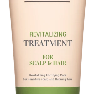 Beige tube of Curly Shyll revitalizing treatment for scalp and hair with a green Citrus Tea Tree band and beige cap.