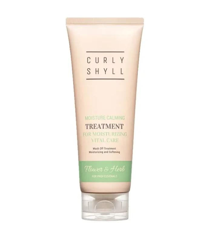 Tube of Curly Shyll Moisture Calming Treatment for moisturizing and softening hair